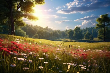 Radiant Spring: Capturing the Beauty of a Blooming Meadow in the Idyllic Countryside