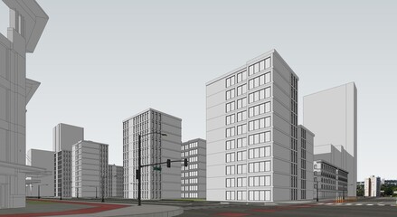 Obraz premium A Cityscape Masterpiece: A Stunning High-Rise Building 3D Rendering