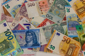 Fototapeta na wymiar Background of currencies from different european countries