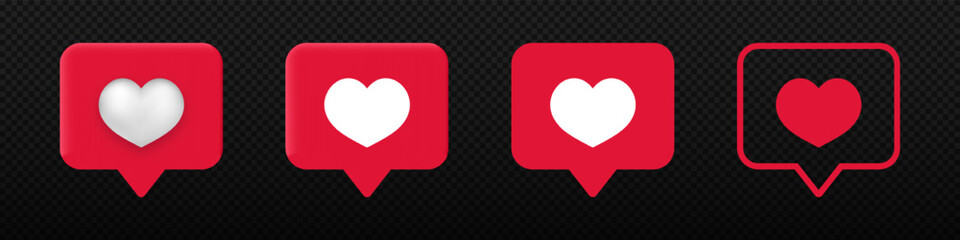 Like insta message notification. Social media network like sign set. SMM icon