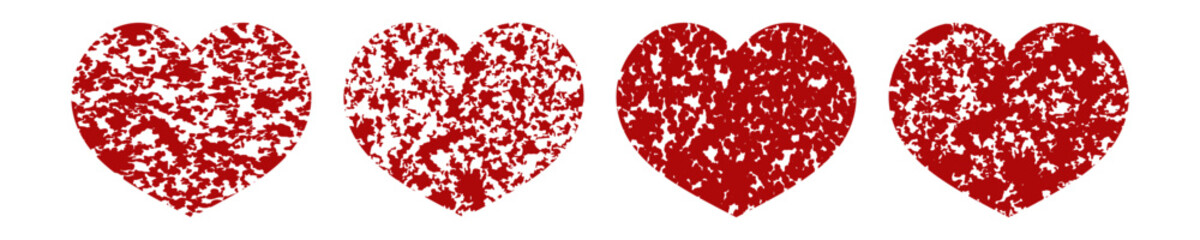 Grunge heart stamp red shape. Rubber heart texture