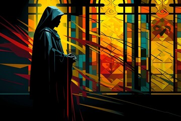 Fototapeta premium nuns, illustrations of monastic life in the church, religious painting