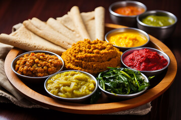 Traditional ethiopian cuisine food served on the table. National cuisine