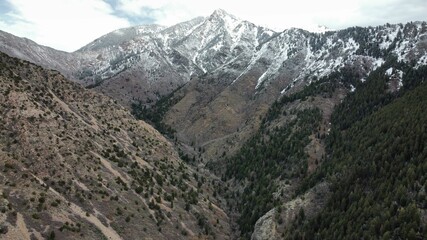 Beautiful landscape of mountains with their peaks covered in snow.