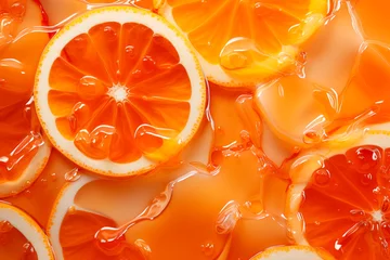 Foto op Aluminium orange slices with juice, close up, top view wallpaper © Echelon IMG