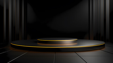 Black gold tone material product booth scene, e-commerce, podium, stage, product demonstration background, PPT background, 3D rendering