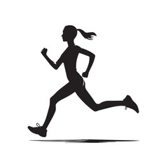Energetic Women Running Silhouette: Dynamic Female Runner in Action, Black and White Vector Illustration Depicting Strength and Fitness
