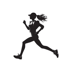 Fototapeta na wymiar Graceful Running Women Silhouette: Black and White Vector Image of a Woman in Motion, Capturing the Elegance and Vitality of Running