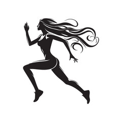 Active Lifestyle: Running Women Silhouette, a Collection of Black and White Vector Illustrations Showcasing the Beauty of Movement