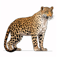 Leopard cartoon natural colors, comic drawing, on white background