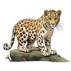 Leopard cartoon natural colors, comic drawing, on white background