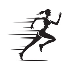 Fototapeta na wymiar Striking Dynamic Silhouettes: Black and White Vector Art of Running Women, Portraying the Movement and Strength of Female Runners.
