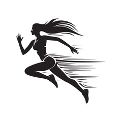 Fototapeta na wymiar Feminine Power: Running Women Silhouette, a Collection of Black and White Vector Illustrations Capturing the Strength and Beauty of Runners