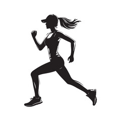 Dynamic Movement: Running Women Silhouette, Black and White Vector Series Illustrating the Grace and Strength of Active Female Runners