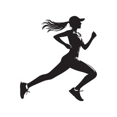 Fitness Enthusiasts: Black and White Vector Silhouettes of Running Women, a Collection Depicting the Athleticism and Elegance in Each Stride.