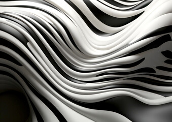 Abstract 3D background with texture of waves and black and white zebra stripes