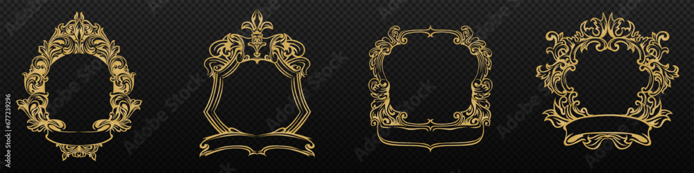 Poster set of different frame with ribbon in vintage realistic style with place for photo. collection of va