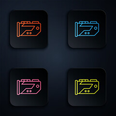 Color neon line Video graphic card icon isolated on black background. Set icons in square buttons. Vector