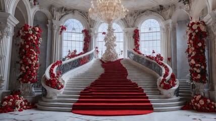 Wedding Backdrop, Marble Palace Floral Staircase, Stairs, Photography Backdrop, Photoshop Overlays - obrazy, fototapety, plakaty