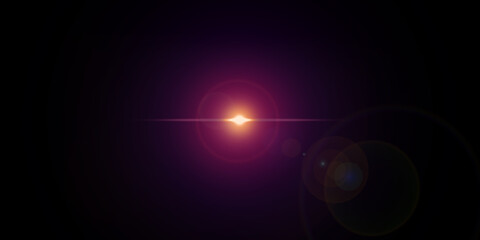 Cinematic warm light flares on black background with Lense flare overlay texture.