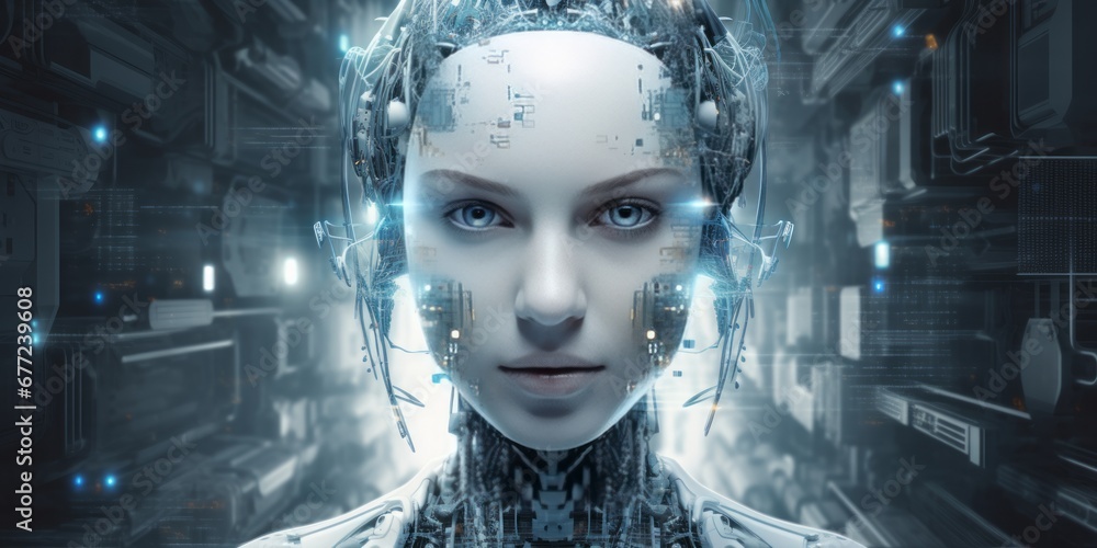 Poster smart artificial intelligence technology takes center stage in a futuristic backdrop, showcasing tec
