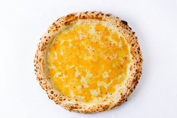 creamy cheese pizza, on a white background