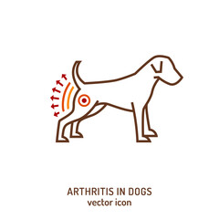 Arthritis, osteoarthritis in dogs. Common disease. Veterinarian sign, icon