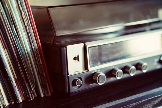 Closeup shot of an old vintage record player with knobs