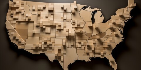 The United States Map Crafted from Cardboard Blocks Symbolizes Global Delivery and the Ever-Expanding Reach of Online Shopping in the Interconnected World of Digital Commerce