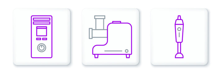 Set line Blender, Remote control and Kitchen meat grinder icon. Vector