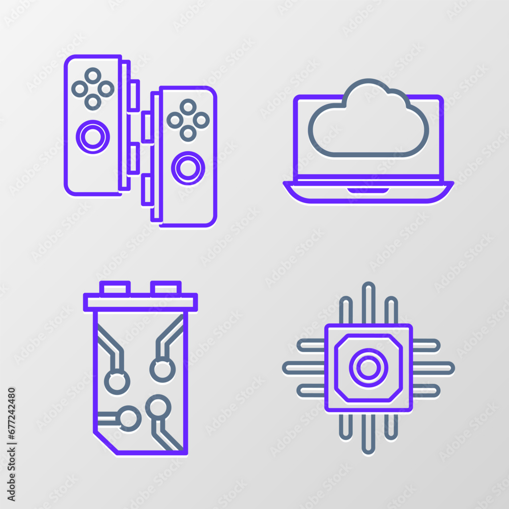 Poster set line processor, video graphic card, cloud technology data transfer and storage and gamepad icon.