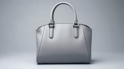 Beautiful trendy smooth youth women's handbag on a gray studio background. - obrazy, fototapety, plakaty
