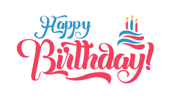 Happy Birthday Text with birthday cake and candles text isolated on Transparent Background. 