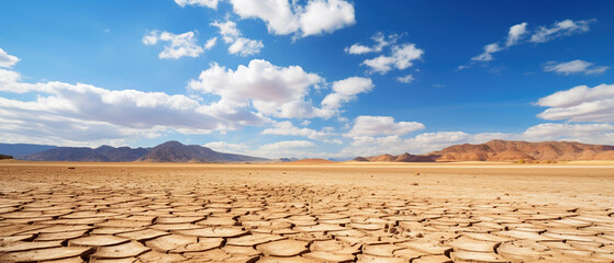 Desert landscape with sky. Drought.