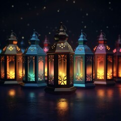 a row of colorful lanterns sitting on top of a table