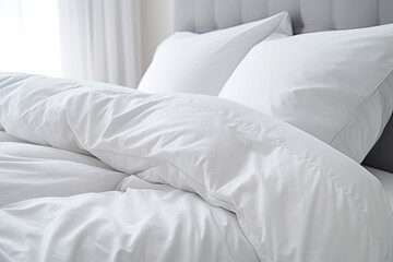 Fototapeta na wymiar Cozy bed with white linen