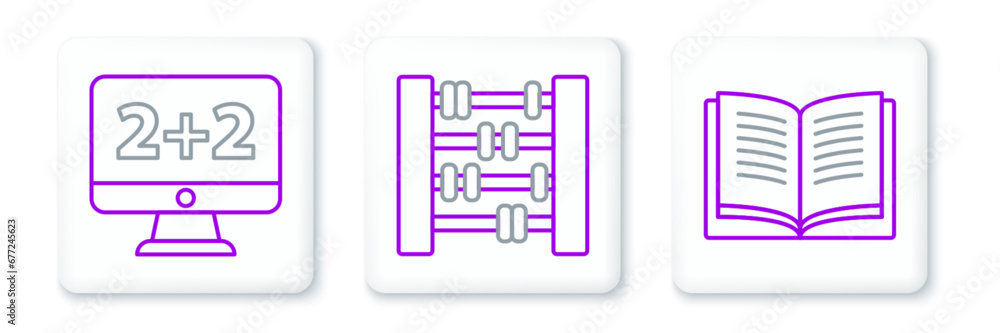 Aufkleber set line open book, equation solution and abacus icon. vector