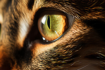 Fotografía macro de un ojo de gato de color verde - obrazy, fototapety, plakaty