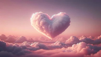 Gordijnen Pink valentine day heart in the clouds as abstract background, pastel colors, romantic wallpaper © ibreakstock