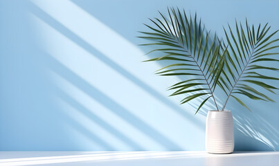 Tropical Mirage: Ethereal Palm Shadows on a Serene Blue Backdrop