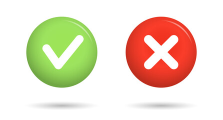 Green check mark and red cross icon. Isolated checkmarks, checklist signs, approval icon. Vector - obrazy, fototapety, plakaty