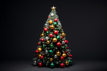 christmas tree with christmas decorations with black background