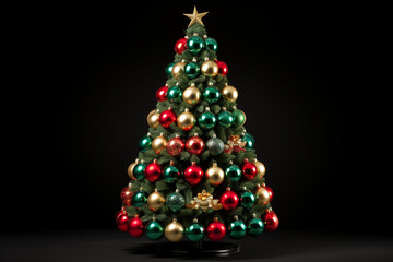 decorated christmas tree with isolated black background