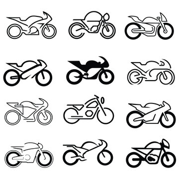 Set of motorbikes line art, collection of bike logos