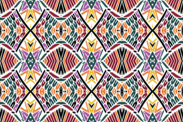 Ethnic abstract Pattern Seamless ikat pattern in tribal, folk embroidery, and Asia style. Aztec geometric art ornament print. Design for carpet, wallpaper, clothing, wrapping, fabric, cover.