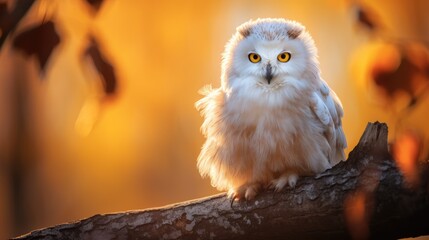 white owl in autumn forest