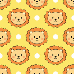 Cute lion cartoon seamless pattern background with yellow background