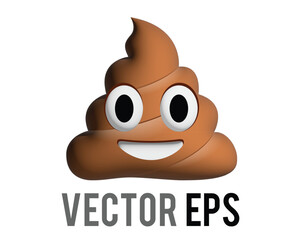 Vector swirl of brown poop 3D icon with large, excited eyes and big smile - 677250059