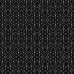 Fototapeta na wymiar Vector seamless geometric pattern with hexagons and cubes, thin lines grid. Abstract black and white background. Simple linear lattice texture, subtle repeat grid. Dark design for decor, print, cover