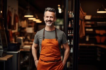 Fototapeta premium Small Business Pride: Portrait of a Dedicated Entrepreneur in Front of Their Unique Shop